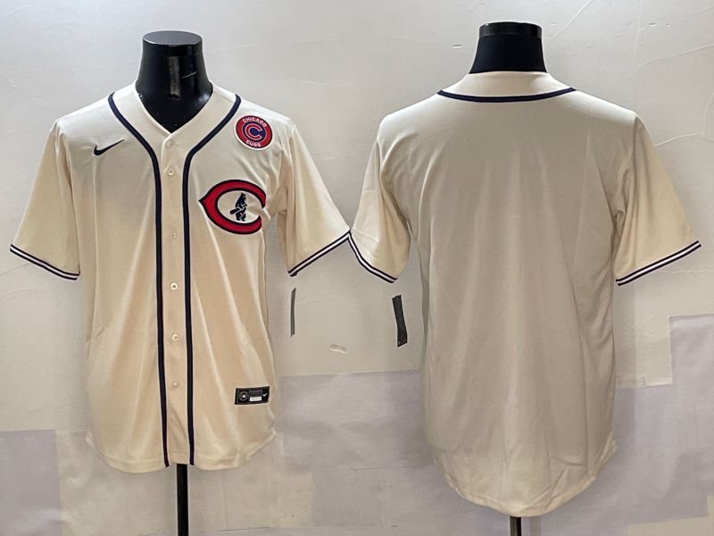 Men Chicago Cubs Blank Cream Throwback 2025 Nike MLB Jersey style 3